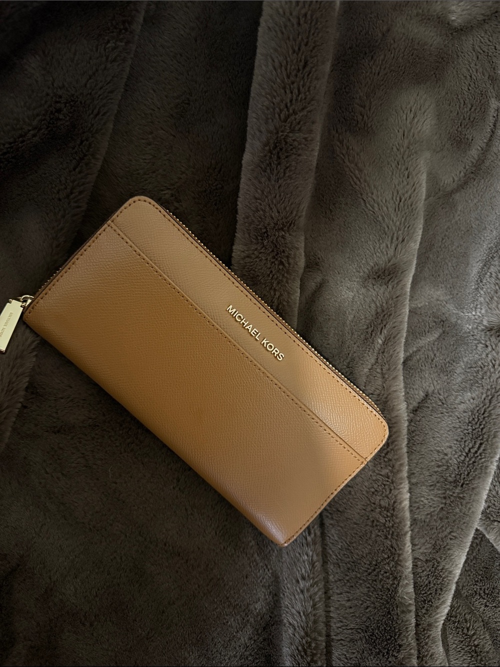 Michael Kors Leather Zip-Around Continental Wallet in Tan Brown